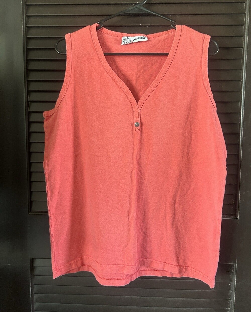 Pinehurst Women's M Pink Solid Knit Cotton V-Neck Sleeveless Button Tank